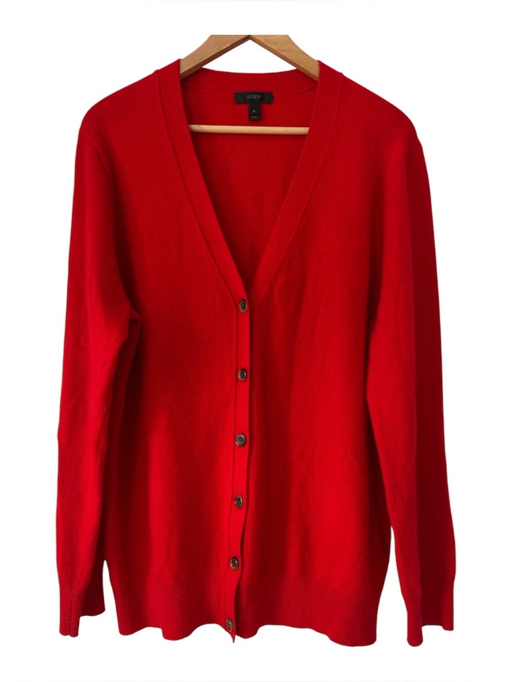 J. Crew Wool Cashmere V-Neck Button Boyfriend Cardigan Sweater E1278 - Red - XL